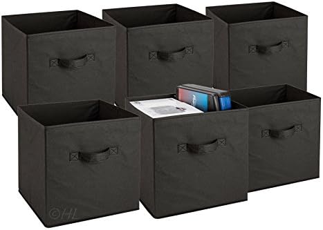 Handy Laundry Foldable Cube Storage Bins - 6 Pack - Decorative Fabric Storage Cubes are Collapsible & Great Organizer for Shelf, Closet or Underbed. Convenient for Clothes or Kids Toy Storage (Black) by Handy+Laundry