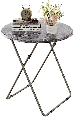Round Folding TV Tray/TV Trays Dinner Snack Trays Table,Portable Foldable Table Small Sofa Bedside Tables with Light Weight, 17.5 x 17.5 x 26 in(Black Marble) by Fleecy+day