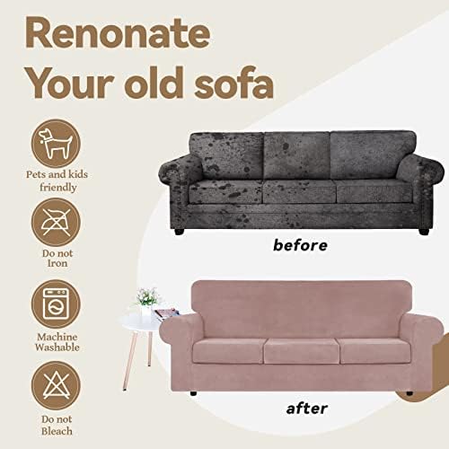 WEERRW 4 Pieces Couch Cover for Sofa Velvet Sofa Covers Washable, Pink - Image 5