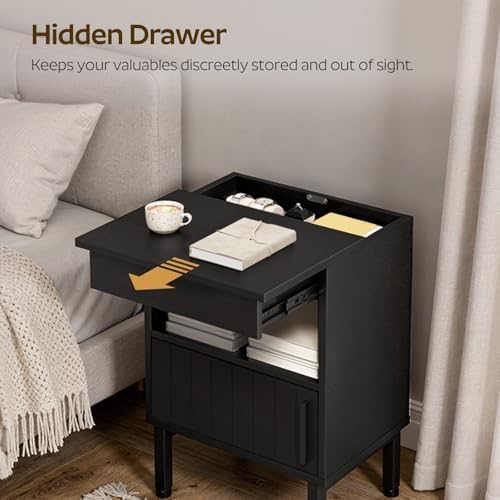 YATINEY Small Nightstand, Bedside Table with Drawer, Night Stand with Hidden Compartment, End Table for Bedroom, Black ET22BB - Image 6