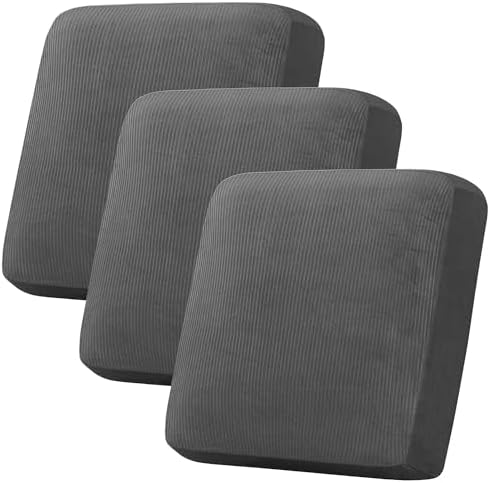 H.VERSAILTEX Velvet Stretch Couch Cushion Cover Plush Cushion Slipcover for Chair Loveseat Sofa Cushion Furniture Protector Seat Cushion Sofa Cover (3 Piece XL Sofa Cushion Covers, Grey Striped) by HVERSAILTEX