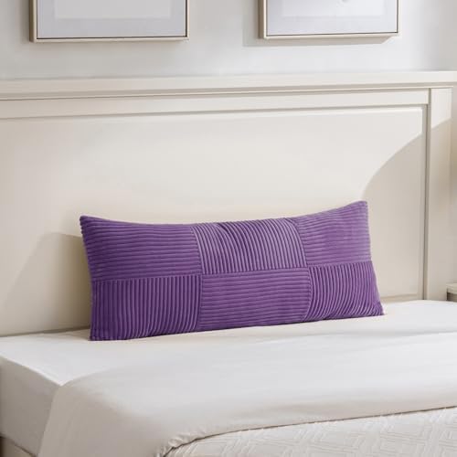 Fancy Homi Set of 2, Purple Patchwork Corduroy Decorative Soft Striped Modern Accent Cushion Case Farmhouse Boho Neutral Throw Pillow Covers for Chair Couch Bed Sofa Living Room 36x14 Inch - Image 6