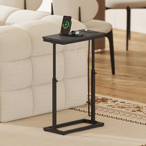 TUTOTAK End Table with Charging Station, Side Table, Tall Couch Table - Image 3