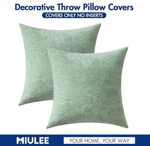 MIULEE Soft Chenille Throw Pillow Covers Greyish Green 18x18 Pack of 2 - Image 6