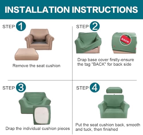 Turquoize 2 Piece Chair Covers Armchair Slipcovers for Living Room Armchair Sofa Cover with Individual Cushion Covers Feature Jacquard Fabric (Chair, Loden Frost) - Image 6