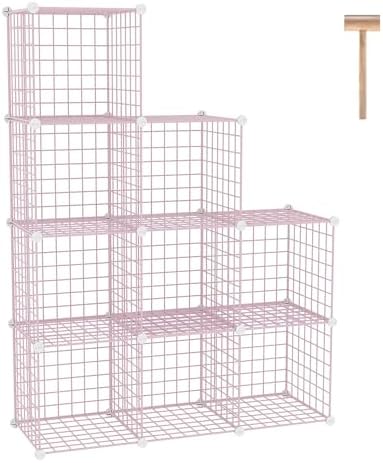 C&AHOME Wire Cube Storage, 9 - Cube Organizer Metal C Grids, Shelves, Pink by CAHOME