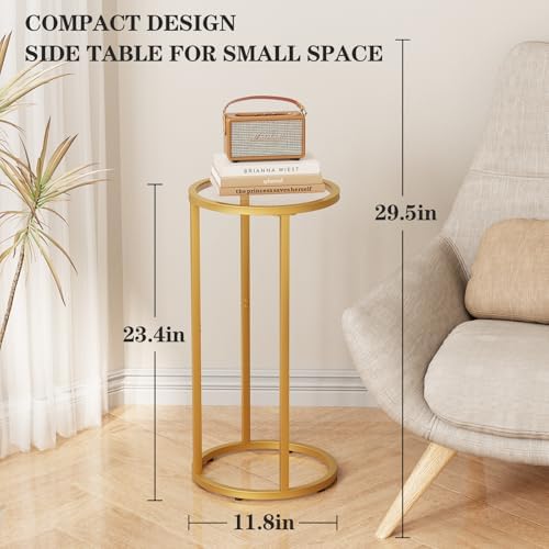 Easy Paws C Table Side End Table, Small Round Couch Sofa Tray Snack Table for Living Room, Bedroom,Accent Coffee Table,TV Tray Table for Small Space, Nightstand with Metal Frame(Gold) - Image 3