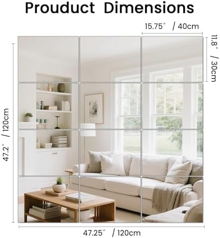 Full Length Wall Mirror Tiles, HD Glass Gym Mirror, Set of 12Pcs 12″×16″ Wall Mounted Mirrors for Home Gym, Dance Yoga Studio, Bedroom, Door - Image 2