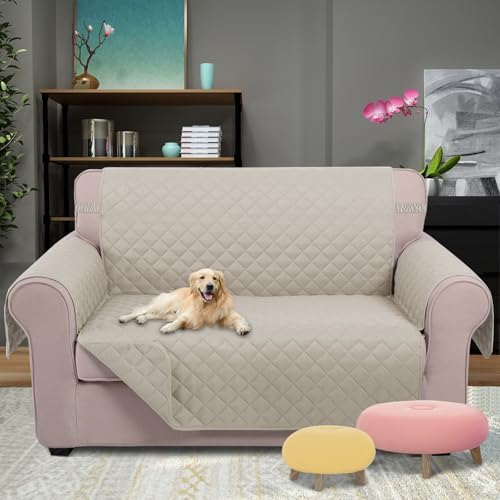 U-NICE HOME Loveseat Sofa Cover for 2 Cushion Couch, Beige/Beige - Image 2