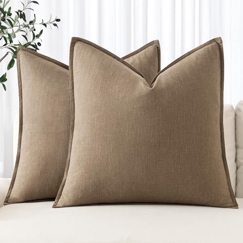MIULEE Decorative Linen Pillow Covers 20x20 Inch Khaki by MIULEE