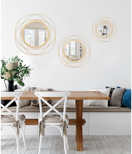 Gold Circle Mirror Wall Decorative Metal Wall Mirror, Art Small Round Wall Home Mirror, Decor Living Room Bedroom Bathroom Entryway 24" x 24" - Image 6