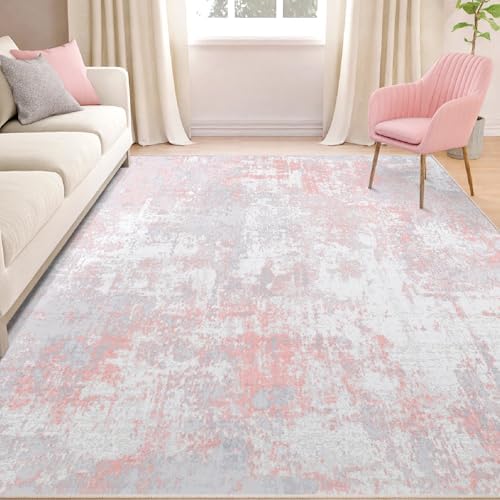 RELEANY Washable Square 7'x7' Area Rug for Living Room Gray Pink - Image 3