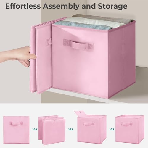 11 Inch Fabric Storage Cubes, Sturdy Foldable Storage Bins, Heavy Duty Cube Organizer for Clothes, Blankets, Shelves, Closets, Bedroom, Living Room, Multi-Color, 6 Pack - Image 4