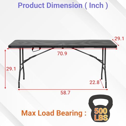 FDW | 6FT Folding Table | Black Ratten | Portable Plastic Table - Image 3
