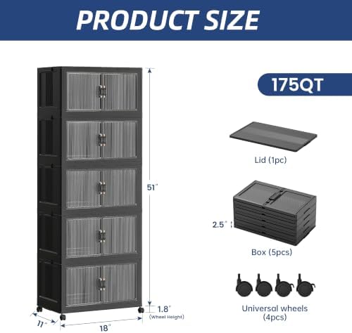 SAILUN 175Qt Stackable Storage Bins,Storage Cabinet with a Lid,5 Pack Black - Image 4