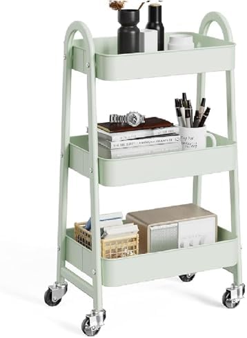 OLIXIS Metal 3 Tiers Rolling Storage Utility Cart with Lockable Wheels by OLIXIS