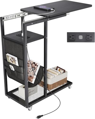 Colima C Shaped End Table with Charging Station (Black, Extra Large) by Colima