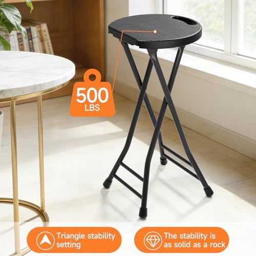 LEDLAY24 Inch Folding Stool with Handle - 500LBS Capacity Portable Foldable Stool with Non-Slip Feet, Heavy-Duty Steel & Plastic Collapsible Stool for Indoor Outdoor Use, Black - Image 5
