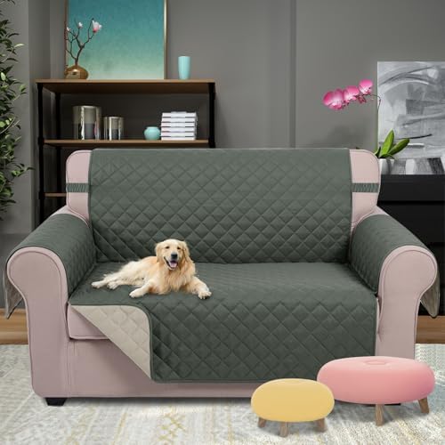 U-NICE HOME Loveseat Sofa Cover for 2 Cushion Couch, Grey/Beige - Image 2