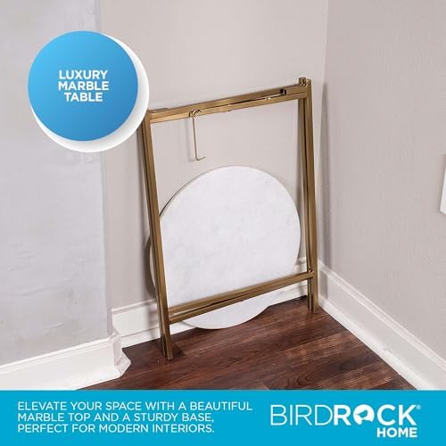 BIRDROCK HOME Folding Side Table with Removable Marble Top - 16” Small Round End Table for Living Room, Bedroom, Small Spaces - Portable Serving Tray for Decor, Drinks, Food (White and Gold) - Image 6