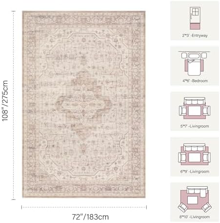 Rugxara Pink 6x9 Washable Area Rug for Living Room & Bedroom, - Image 2
