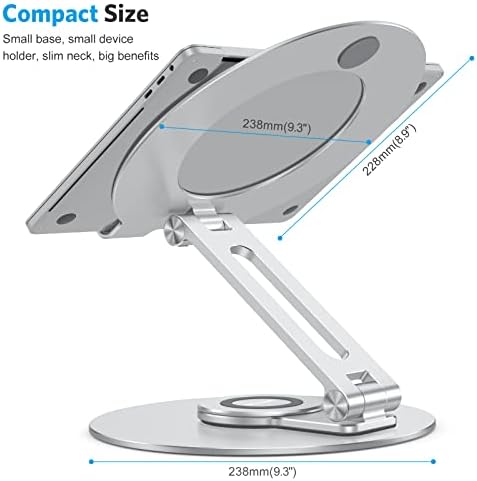 OMOTON Adjustable Laptop Stand for Desk 360° Rotating Base up to 17" Silver - Image 6