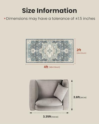 AMADA HOMEFURNISHING 2x4 Washable Area Rug, Low-Profile Entryway Rug with Non-Slip Backing & Durable Edge Binding, Vintage Rug Pattern, Small Rugs for Entryway, Kitchen & Living Room - Image 2
