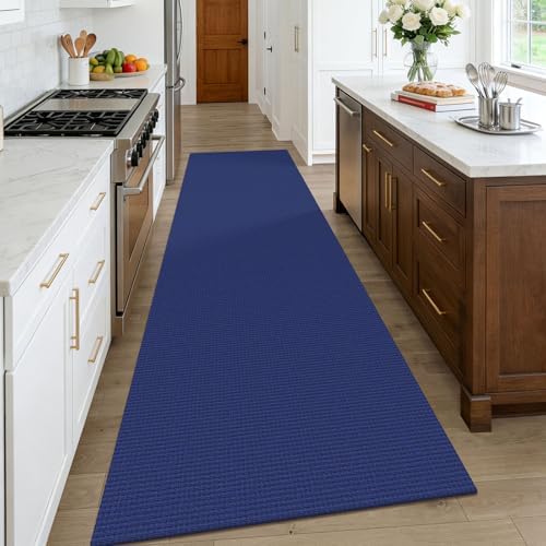 KOZYFLY Cotton Runners Rugs for Hallway 3x10, Wide Washable Runner Rug, Woven Non Slip Kitchen Runner, Braided Entryway Rug, Floor Carpet for Entry, Aisle, Hall, Deep Navy Blue - Image 2