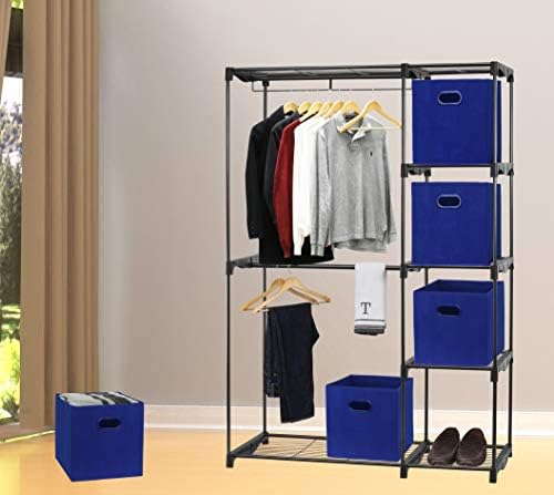 Simple Houseware 11-Inch Foldable Cube Storage Bins with Handles, Dark Blue - Image 5