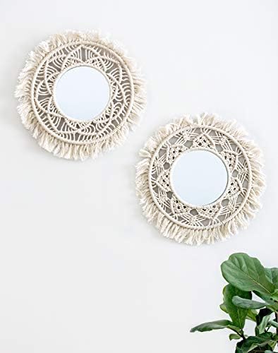 Mkono Hanging Wall Mirror with Macrame Fringe 2 Set Small Round Decoration Boho Antique Mirror for Apartment LivingRoom Bedroom Baby Nursery,Beautiful Gift Ideas - Image 4