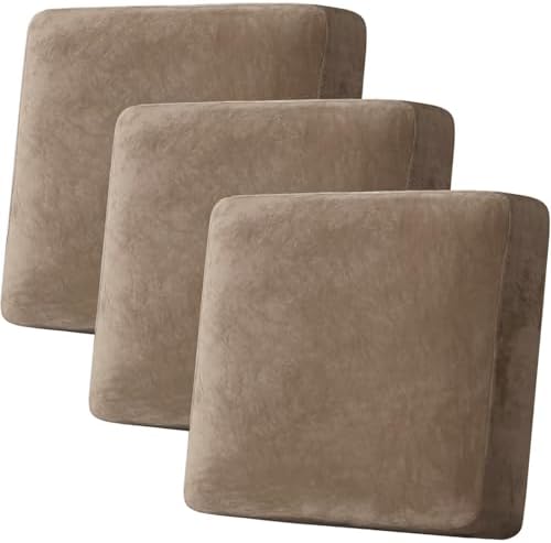H.VERSAILTEX Velvet Stretch Couch Cushion Cover Plush Cushion Slipcover for Chair Loveseat Sofa Cushion Furniture Protector Seat Cushion Sofa Cover (3 Piece XL Sofa Cushion Covers, Camel) by HVERSAILTEX