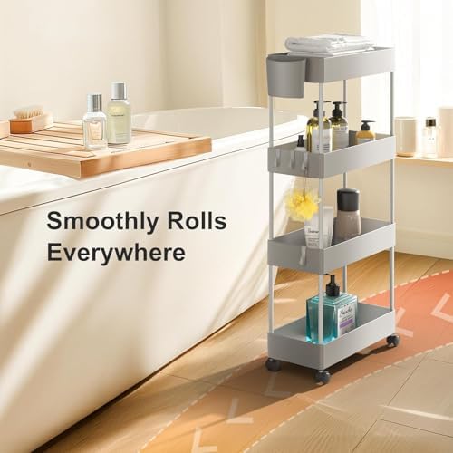 Pipishell 4 Tier Slim Storage Cart with Wheels, Laundry Cart, Gray - Image 6