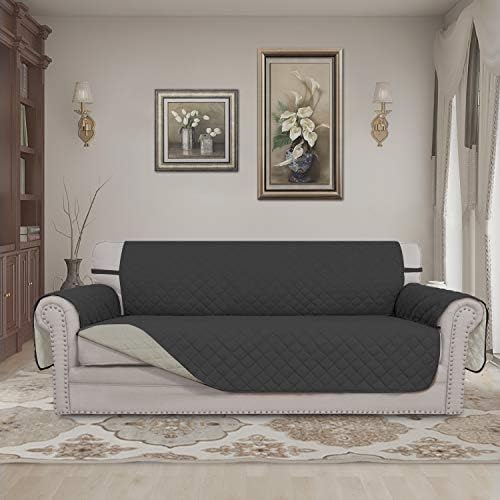 Easy-Going 4 Seater Sofa Slipcover Reversible Sofa Cover Water Resistant Couch Cover with Foam Sticks Elastic Straps Furniture Protector for Pets Children Dog Cat (XX-Large, Darkgray/Beige) - Image 2