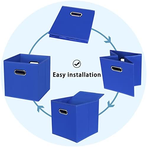 Black Fabric Cubby Storage Bins,13x13x13 Inches ,Cube Organizer Bin Foldable Storage Boxes with Dual Handles Fabric Organizer Box and collapsible Storage basket,Set of 6 ,Dark Blue - Image 6