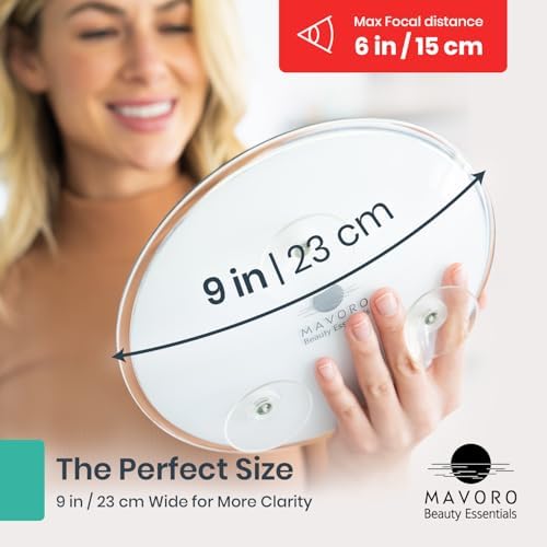Mavoro 9" Magnifying Makeup Mirror | 3 Strong Suction Cups | Portable | 5X - Image 3