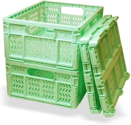 20L Folding Crate, 4Pack Plastic Storage Baskets Organizer for Home and Office,Collapsible Storage Crates for Home Office and Outdoor Organizer. (Green) by HomeandOfficeStorage