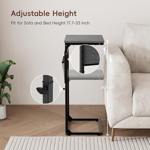 Vagusicc C Shaped End Table, 32'' Tall Side Table for Couch, Adjustable Height Small Couch Side Table for Small Spaces, C Table Slide Under Sofa Table TV Tray Arm Table for Living Room Bedroom - Image 4