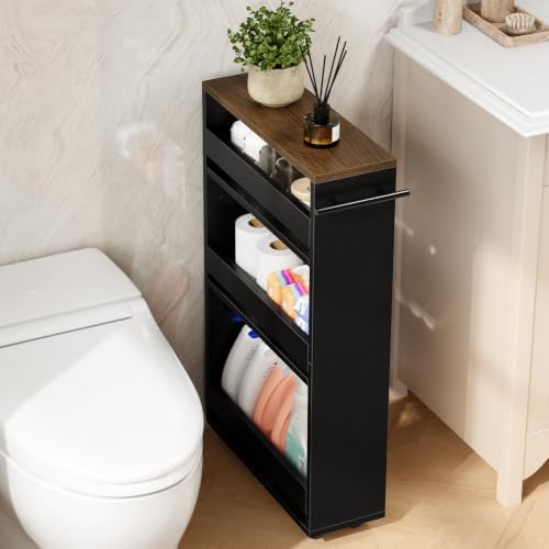 Yoobure 4-Tier Slim Storage Cart - Narrow Rolling Cart on Wheels, Slide Out Utility Carts with Adjustable Shelves, Organizer Trolley with Handle & Flip Top for Kitchen, Bathroom, Laundry - Image 6