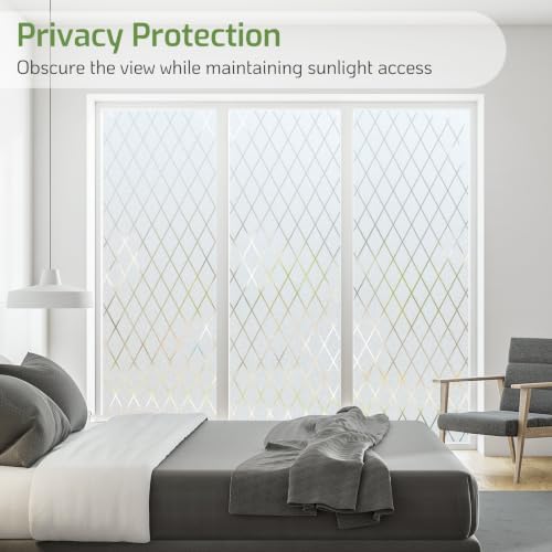 LUTE Frosted Glass Window Privacy Film with Lattice Pattern, 17.5" x 157.4" - Image 2