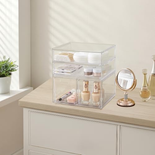 STORi Stackable Desk Organizer Drawers, Clear Pen Pencil Makeup Brush Holder for Desktops and Vanities, 4 Multi-size Drawers (Made in USA) - Image 6