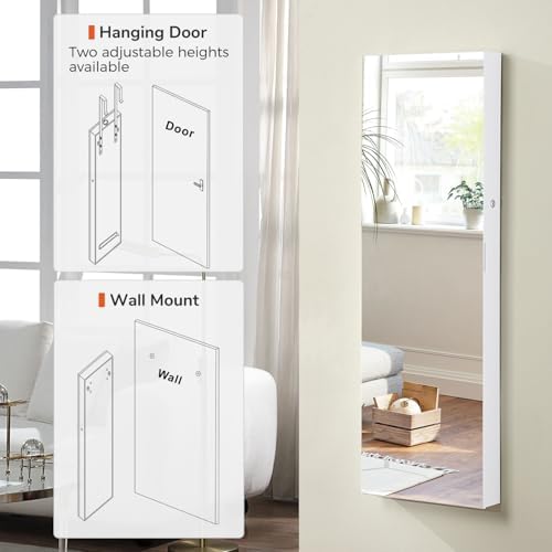 GISSAR Full Length Mirror Jewelry Cabinet, 6 LEDs Jewelry Armoire Wall Mounted Over The Door Hanging, Jewelry Organizer Storage with Lights Lockable, White Surface with Beige Lining, 14.6" x 47.2" - Image 2