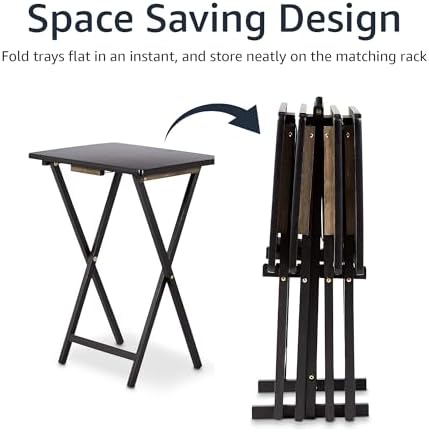 Amazon Basics Portable Foldable TV Tray Table with Storage Rack, Space-Saving Design, 15" x 19" x 26", Black, 4-Pack - Image 4