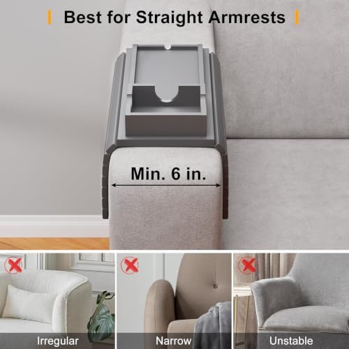 Bestjing Bamboo Couch Armrest Table with Cup Holder Tray (Gray) - Image 4