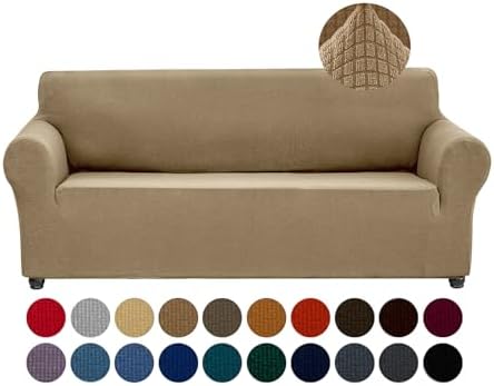 Joccun Stretch Couch Cover Slipcovers, 1-Piece Sofa Covers for 3 Cushion Couch Spandex Jacquard Washable Furniture Protector Cover for Living Room,Kids,Pets(Sofa,Tan) by Joccun