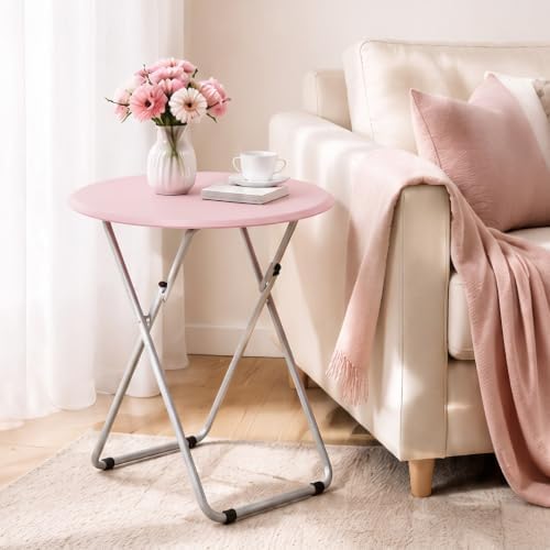TV Tray Table, Folding TV trays Portable Table on Couch, Round&Pink - Image 2