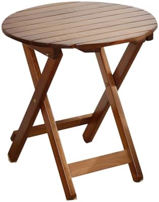Outdoor Small Table, Round Folding Wooden Patio Side Table Furniture End Table for Adirondack Chair, Balcony, Porch, No Assembly Required, Brown by BestforYou