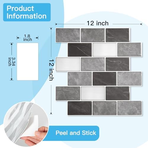 Art3d 10-Pack Subway Tiles Peel and Stick Backsplash, Granite, 12 x 12 Inch - Image 6