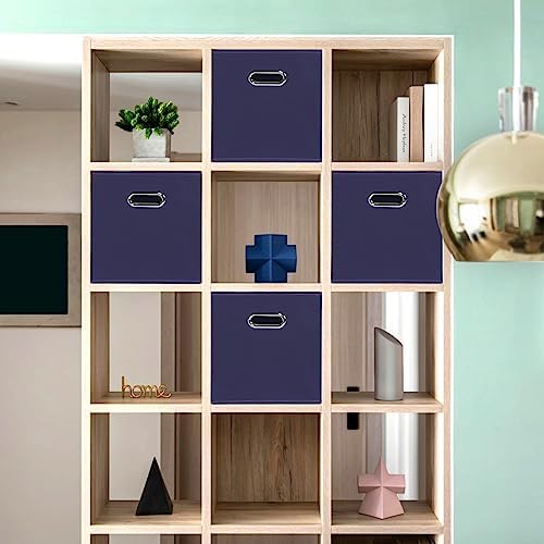 Black Foldable Storage Cubes Bins , Fabric Storage Box Cubes Organizer Baskets with Dual Handles for Home Organizer (Navy Blue) - Image 5