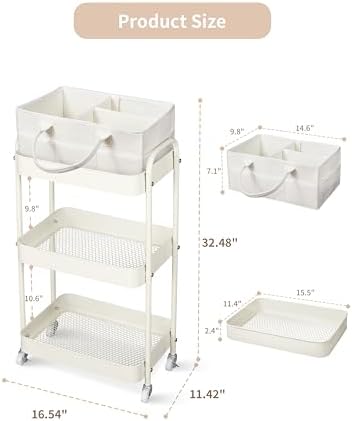 Fortella Baby Diaper Caddy, 3 Tier Rolling Cart for Baby Essentials, Beige - Image 7