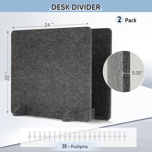 2 Pack Acoustic Desk Dividers, 24" x 20" (Dark Gray) - Image 2